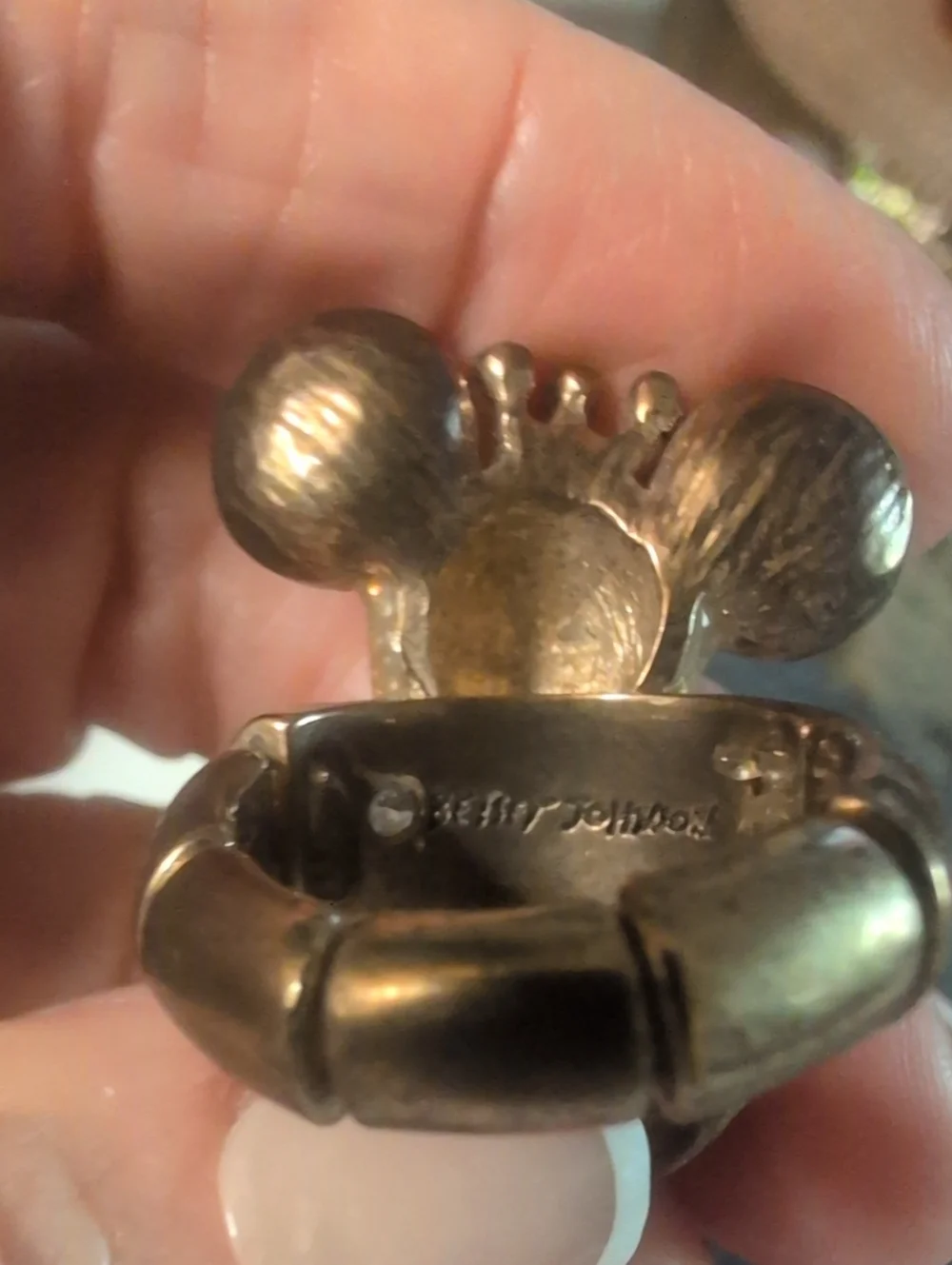 Betsy Johnson Stretch Gold-tone Mouse Ring with Rhinestone Accents and Pink Eyes